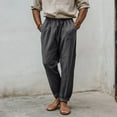 thumbnail image 1 of CQONEPT Men's Big and Tall Linen Pants Wide Leg Casual Loose Fit Cotton Trousers Elastic Drawstring Waist Beach Lightweight Pants Gray S, 1 of 6