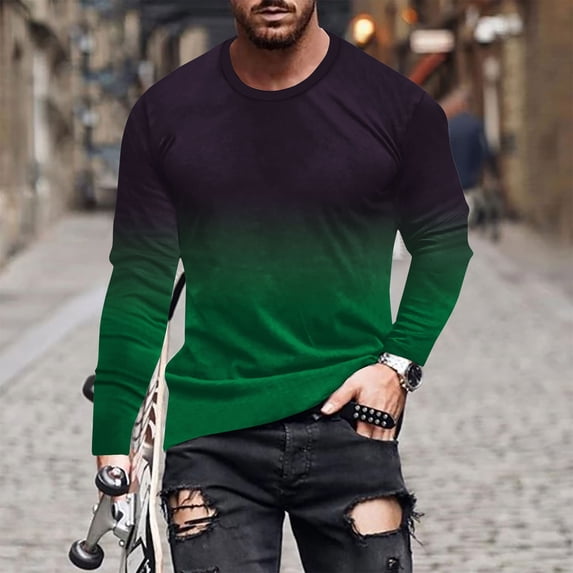 CQONEPT Men's Big and Tall Long Sleeve Tops Color Block Pullover Tops Lounge Crewneck Tunic Tops Fashion Clothes Green XL