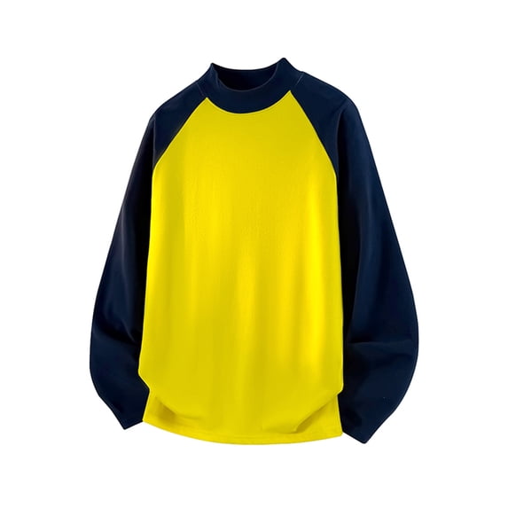 CQONEPT Men's Big and Tall Long Sleeve Tops Fleece Lined Sweatshirts Color Block Fall Fashion Pullover Tops Yellow 3XL