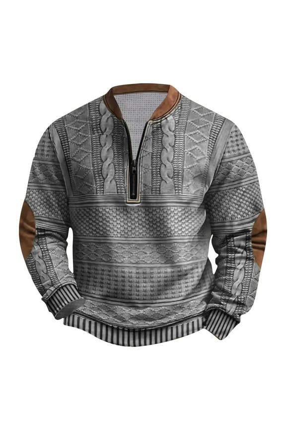 Men's Big and Tall Sweaters Lapel Neck Sweatshirts Cable Heavyweight Pullover Tops Pullover Tops Gray 2XL