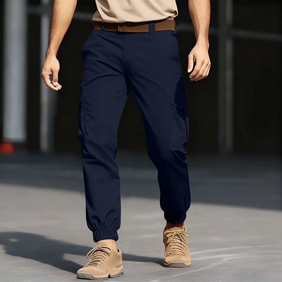 CQONEPT Men's Big and Tall Tactical Pants Hiking Camping Cargo Pants Athletic Running Tapered Pant with 4 Pockets Dark Blue 5XL