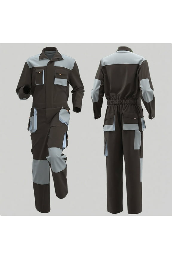 Men's Big and Tall Workwear Romper Ripstop Durable Jumpsuit Cargo Winter Coveralls with Multi Pockets Brown S