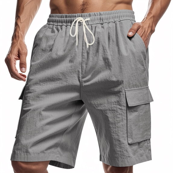 CQONEPT Men's Cargo Shorts Linen with Multiple Pockets Sports Pants Athletic Workouts Hiking Short Pants Gray L