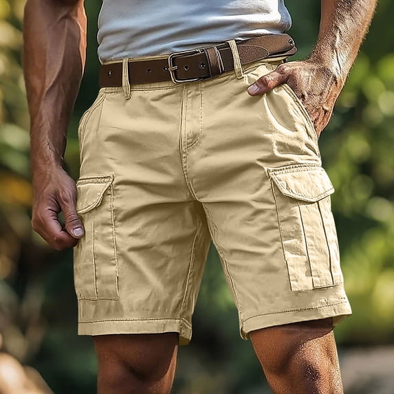 CQONEPT Men's Cargo Shorts Outdoors Hiking Camping Shorts Ripstop Durable Short Pants with Multi Pockets Khaki S