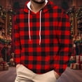 thumbnail image 1 of CQONEPT Men's Casual Hooded Plaid Pullover Tops Drawstring Hoodies Outdoor Winter Sweatshirts Red 3XL, 1 of 5
