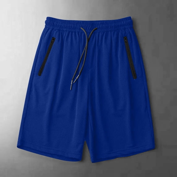 CQONEPT Men's Casual Shorts with Zipper Pockets and Drawsting Slimming Athletic Shorts for Running Workouts Blue 2XL