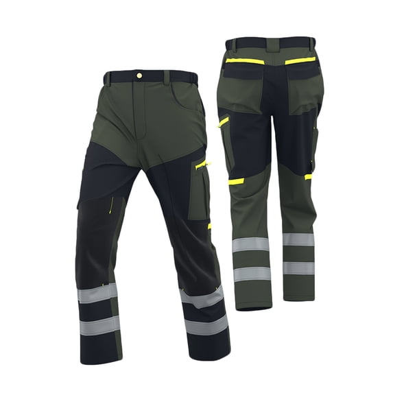 CQONEPT Men's Construction Pants Ripstop Durable Patchwork Cargo Pant Workwear Hi Vis Trousers with Pockets Army Green 3XL