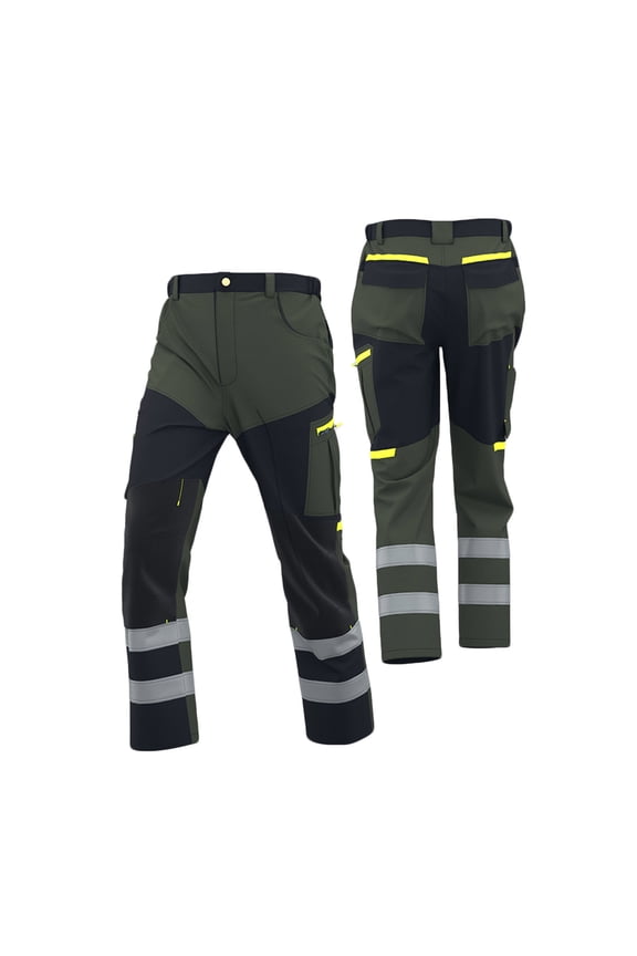 Men's Construction Pants Ripstop Durable Patchwork Cargo Pant Workwear Hi Vis Trousers with Pockets Army Green 3XL