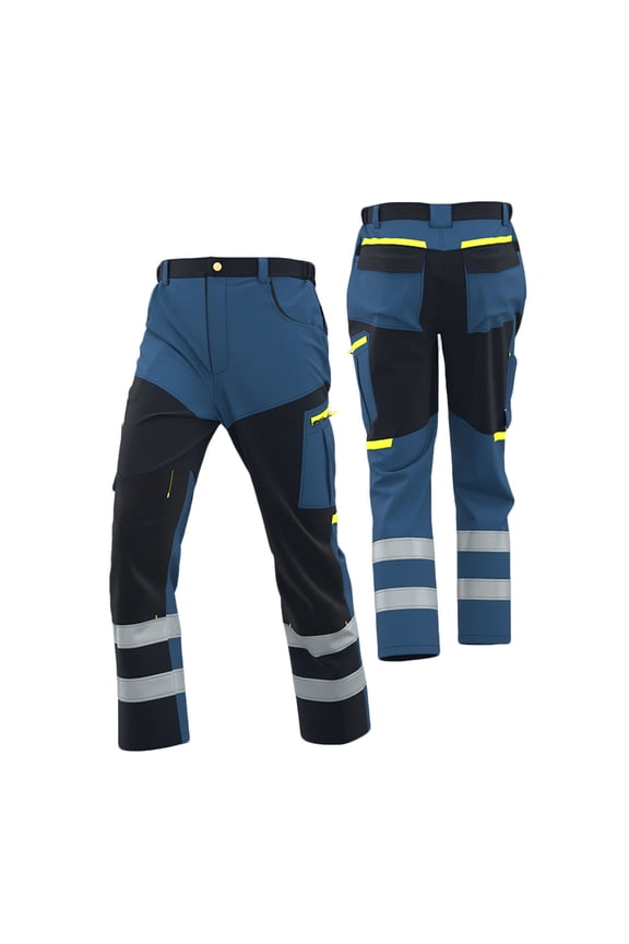 Men's Construction Pants Ripstop Durable Patchwork Cargo Pant Workwear Hi Vis Trousers with Pockets Blue 2XL