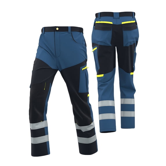 CQONEPT Men's Construction Pants Ripstop Durable Patchwork Cargo Pant Workwear Hi Vis Trousers with Pockets Blue 2XL