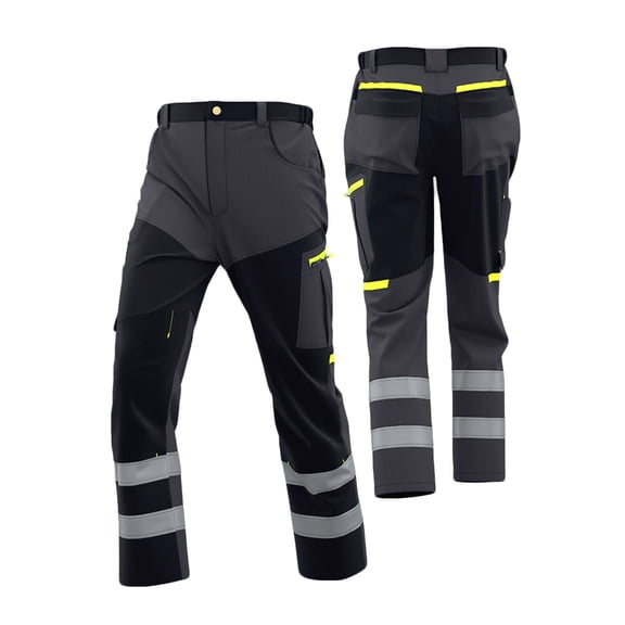 CQONEPT Men's Construction Pants Ripstop Durable Patchwork Cargo Pant Workwear Hi Vis Trousers with Pockets Dark Gray 3XL