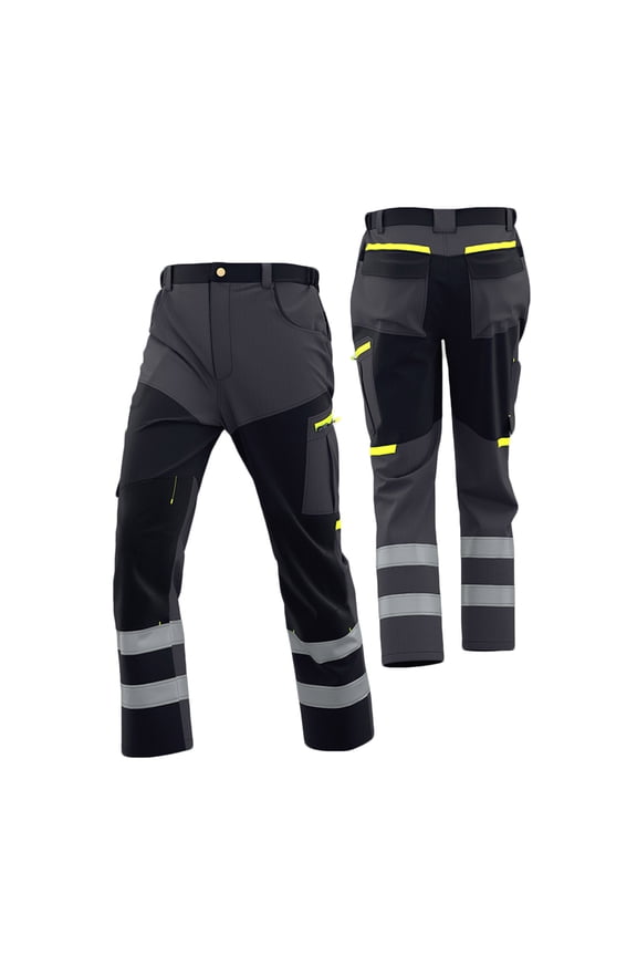 Men's Construction Pants Ripstop Durable Patchwork Cargo Pant Workwear Hi Vis Trousers with Pockets Dark Gray XL