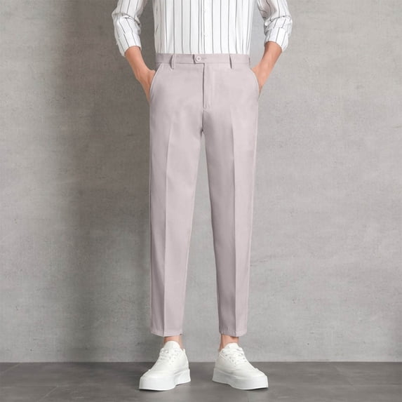CQONEPT Men's Dress Pant Pleated Linen Suit Pants High Waist Straight Leg Business Casual Trousers with Pockets Gray 3XL