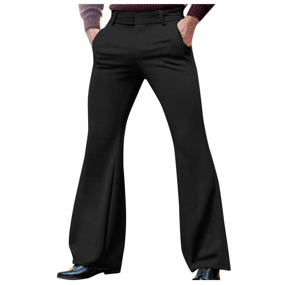 CQONEPT Men's Dress Pants Bell Bottom Office Slacks Pant Wide Leg Baggy Lerisure Business Trousers with Pockets Black S