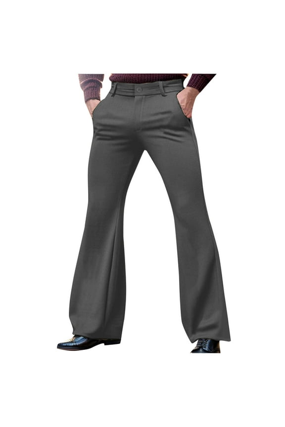 Men's Dress Pants Bell Bottom Office Slacks Pant Wide Leg Baggy Lerisure Business Trousers with Pockets Dark Gray L