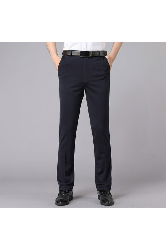 Men's Dress Pants Business Office Casual Pant Work Slacks Straight Leg Pull On Slacks for Work Trousers with Pockets Navy 29