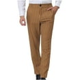 thumbnail image 1 of CQONEPT Men's Dress Pants Stripe Button Fron Business Casual Pant Office Slacks Straight Leg Trousers with Pocket Brown XL, 1 of 5