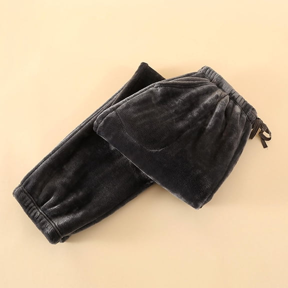 CQONEPT Men's Flannel Pj Pants Sherpa Lined Home Pants Cozy Soft Pajama Bottom Drawstring Elastic Waist Pant with Pockets Dark Gray L