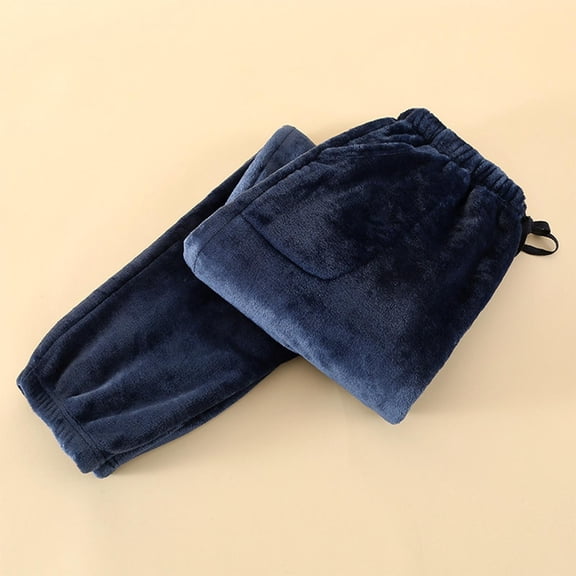 CQONEPT Men's Flannel Pj Pants Sherpa Lined Home Pants Cozy Soft Pajama Bottom Drawstring Elastic Waist Pant with Pockets Navy XL