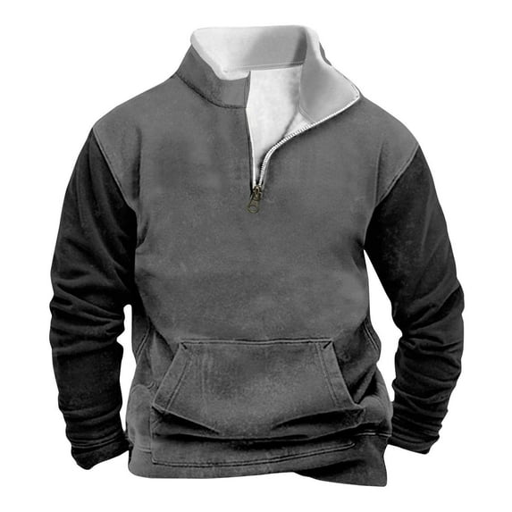 CQONEPT Men's Fleece Lined Sweatshirts Color Block 1/4 Zip Pullover Winter Fashion Clothes with Pockets Dark Gray S