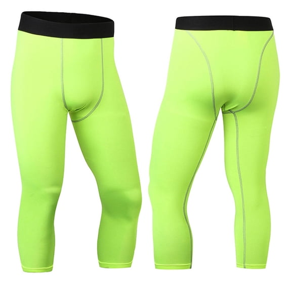 CQONEPT Men's Gym Pants Stretch Compression Lightweight Capris Pants Skinny Sports Training Leggings Green 2XL