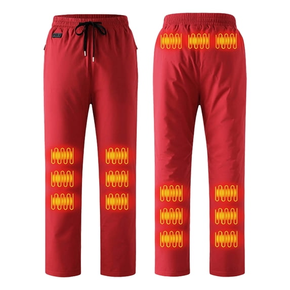 CQONEPT Men's Heating Pants with 15 Heated Zones Insulated Pant Windproof Warm Winter Drawstring Elastic Waist Trousers Red 2XL