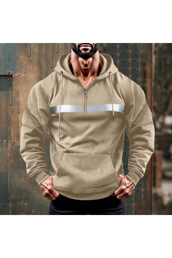 Men's Hi Vis Sweatshirts Tactical 1/4 Zip Pullover Tops Drawstring Winter Clothes with Pockets Beige S