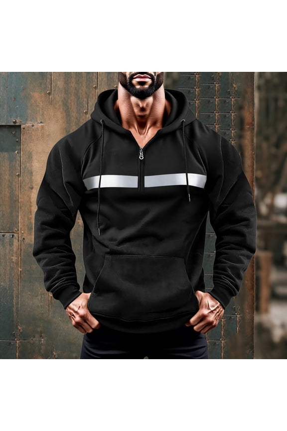 Men's Hi Vis Sweatshirts Tactical 1/4 Zip Pullover Tops Drawstring Winter Clothes with Pockets Black S