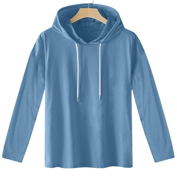 CQONEPT Men's Hoodies Drawstring Lightweight Sweatshirts Plain Lounge Hooded Outdoor Trendy Clothes Blue L