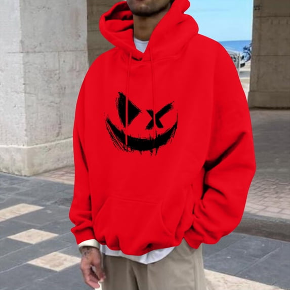 CQONEPT Men's Hoodies Drawstring Pullover Tops Fleece Lined Sweatshirts Fall Fashion Hooded with Pockets Red 2XL