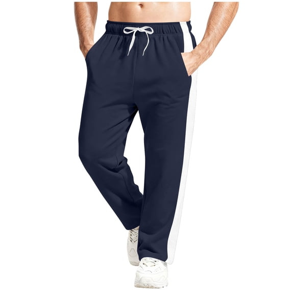 CQONEPT Men's Jogger Pant Stripe Fleece Lined Casual Sweatpants Drawstring Elastic Waist Trendy Pant with Pockets Navy 2XL