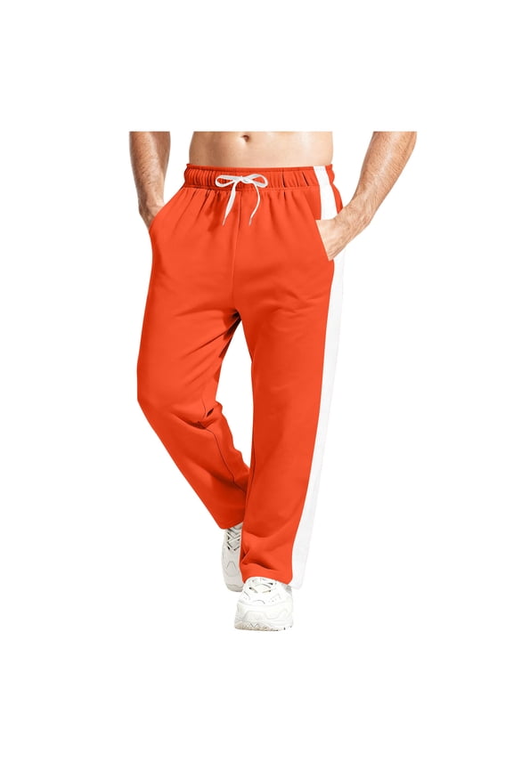 Men's Jogger Pant Stripe Fleece Lined Casual Sweatpants Drawstring Elastic Waist Trendy Pant with Pockets Orange 2XL