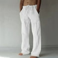 thumbnail image 1 of CQONEPT Men's Linen Cotton Pants Comfy Lightweight Baggy Lerisure Pant Wide Leg Drawstring Outdoor Trousers with Pockets White M, 1 of 5