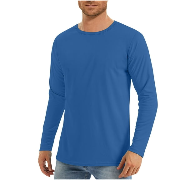 CQONEPT Men's Long Sleeve Shirts Crewneck Lightweight Tunic Tops Comfortable Undershitrts Dressy Casual Tunic Tops Blue M