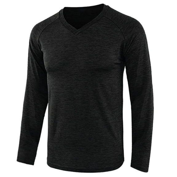 CQONEPT Men's Long Sleeve Shirts Dressy Casual Blouse V Neck Drop Shoulder Pullover Tops Trendy Fashion Tops Black L