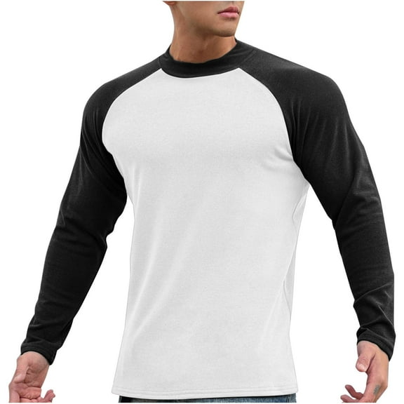 CQONEPT Men's Long Sleeve Tops Color Block Crewneck Tunic Tops Dressy Casual Pullover Tops Comfy Trendy Tops White 2XL