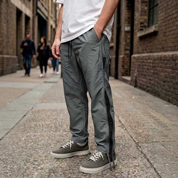 CQONEPT Men's Mesh Full Side Zipper Pant Lightweight Drawstring Tatical Pants with Pockets Elastic Waist Casual Hiking Pants Dark Gray XL