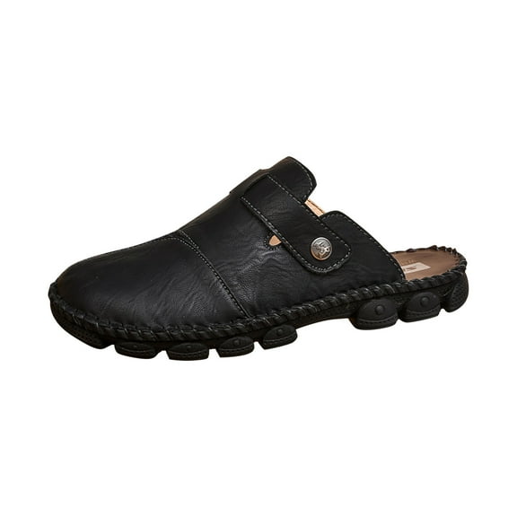 CQONEPT Men's Non-Slip Flat Slide Sandals Slip-on Beach Shoes Black Size 13.5