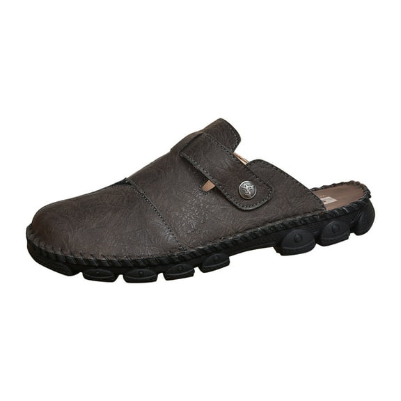 CQONEPT Men's Non-Slip Flat Slide Sandals Slip-on Beach Shoes Dark Gray Size 11