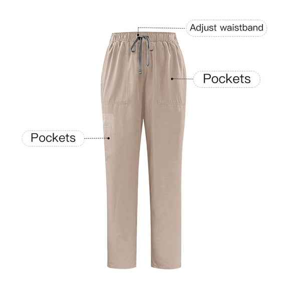 CQONEPT Men's Nursing Pants Breathable Loose Fit Medical Pant Drawstring Straight Leg Stretch Lightweight Trousers with Pockets Khaki L