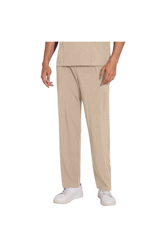 Men's Nursing Pants Loose Fit Stretchy Pant Straight Leg Slim Fit Comfy Medical Trousers with Pockets Khaki XXL