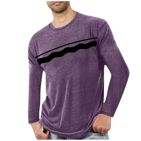 CQONEPT Men's Pajama Sleepwear Crewneck Shirts Long Sleeve Undershitrts Sports Lightweight Winter Tunic Tops Purple XL