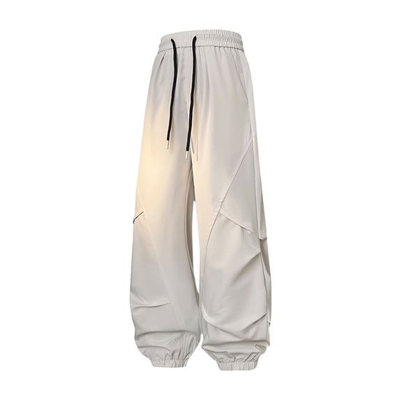 CQONEPT Men's Parachute Pants Drawstring Baggy Casual Ice Silk Bloomers Pant Fashion Workouts Pants with Pockets Gray S
