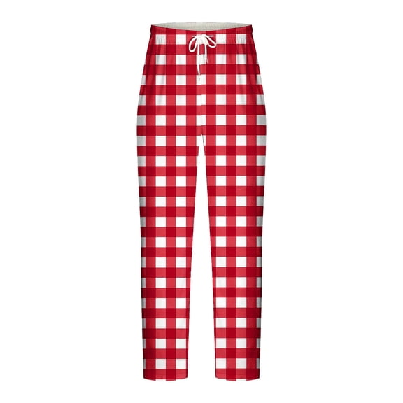 CQONEPT Men's Pj Pants Lounge Cozy Straight Leg Pant Drawstring Lightweight Home Wear Pajama Bottom Red M