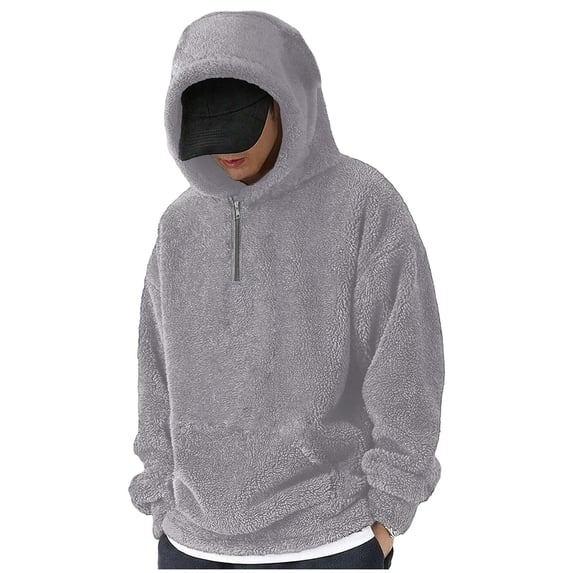 CQONEPT Men's Sherpa Lined Sweatshirts 1/4 Zip Casual Hoodies Warm Winter Clothes Outdoor Pullover Hooded Gray 2XL
