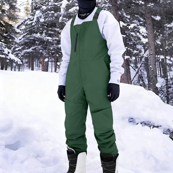 CQONEPT Men's Snow Ski Jumpsuit Windproof Waterproof Bib Overall Snowboard Insulated Romper with Zip Pockets Green 2XL