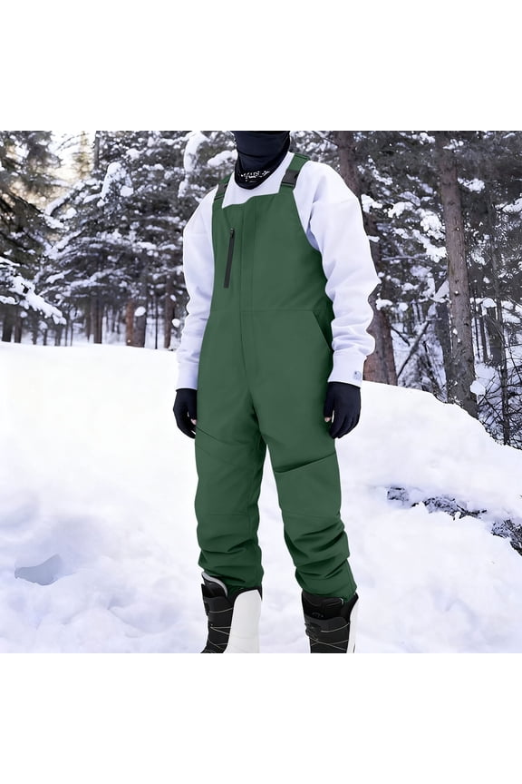 Men's Snow Ski Jumpsuit Windproof Waterproof Bib Overall Snowboard Insulated Romper with Zip Pockets Green 3XL