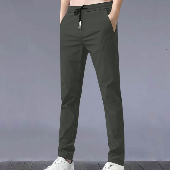 CQONEPT Men's Sweatpant Pants Skinny Leg Drawstring Pant Slim Fit Elastic Waisted Lounge Big and Tall Running Trousers with Pockets Dark Gray L