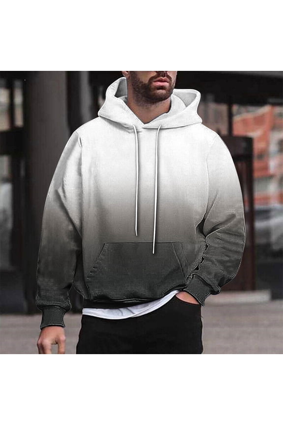 Men's Sweatshirts Color Block Drawstring Hoodies Casual Fashion Pullover Hooded with Pockets White 4XL