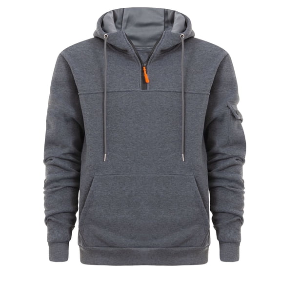 CQONEPT Men's Sweatshirts Drawstring 1/4 Zip Hoodies Long Sleeve Fleece Hooded Winter Clothes with Pockets Dark Gray 2XL
